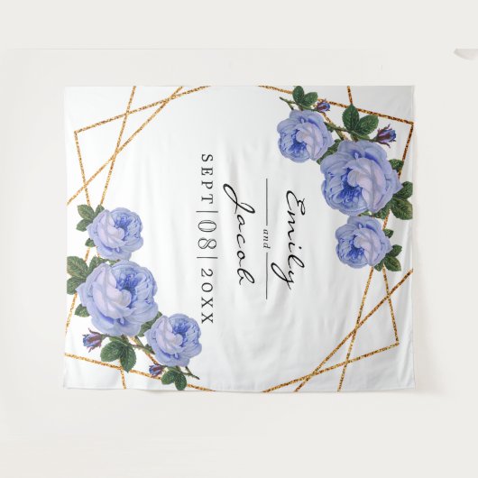 Gold Glitter Geo Blue Floral Foto Backdrop Sign Wandkleed (Voorkant (horizontaal))