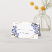 Gold Glitter Geo Blue Floral Wedding Couple vouwt Plaatskaartje (Voorkant)