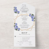 Gold Glitter Geo Blue Floral Wedding Details RSVP All In One Uitnodiging (Binnen)