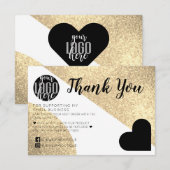 Gold Glitter Geo Heart Logo Customer Thank You Bedankkaart (Voorkant / Achterkant)