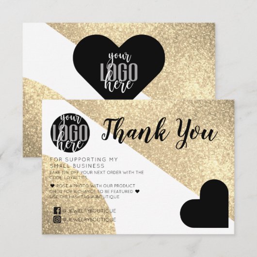 Gold Glitter Geo Heart Logo Customer Thank You Bedankkaart (Voorkant / Achterkant)