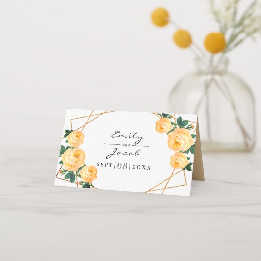 Gold Glitter Geo Oranje Floral Wedding Couple Vold Plaatskaartje (Achterkant)