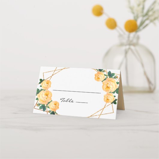Gold Glitter Geo Oranje Floral Wedding Couple Vold Plaatskaartje (Voorkant)