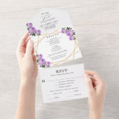Gold Glitter Geo Paarse Floral Weddenschap RSVP Fo All In One Uitnodiging (Afscheurbaar)