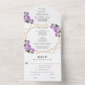 Gold Glitter Geo Paarse Floral Wedding Detail RSVP All In One Uitnodiging (Binnen)
