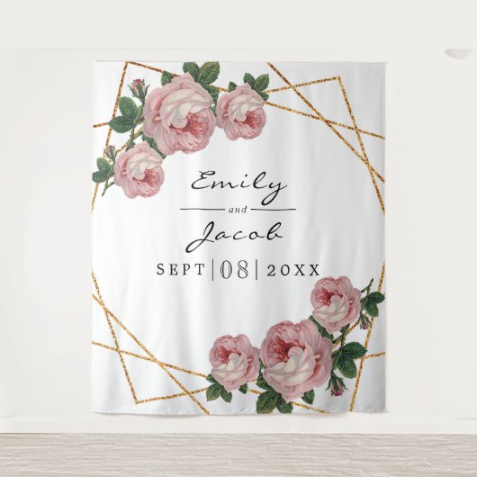 Gold Glitter Geo Pink Floral Foto Backdrop Sign Wandkleed (Voorkant)