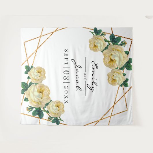 Gold Glitter Geo Yellow Floral Foto Backdrop Sign Wandkleed (Voorkant (horizontaal))