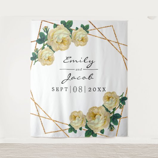 Gold Glitter Geo Yellow Floral Foto Backdrop Sign Wandkleed (Voorkant)