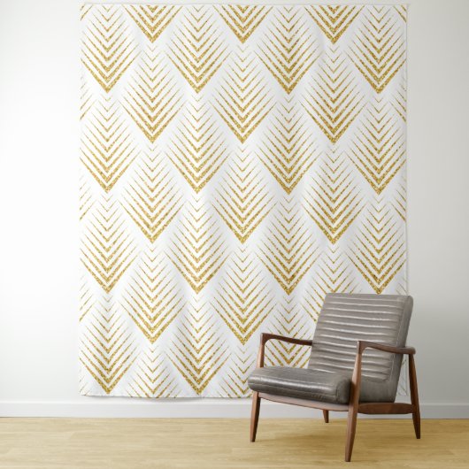 Gold Glitter Geometric Art-Deco Pattern Wandkleed (In situ)