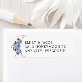 Gold Glitter Geometric Blue Floral Weddenschap Add Etiket