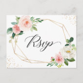 Gold Glitter Geometric Blush Floral Wedding RSVP Uitnodiging Briefkaart (Voorkant)