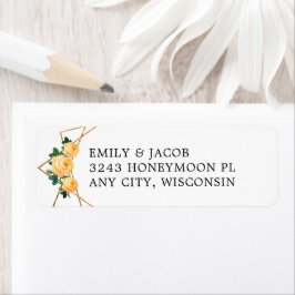 Gold Glitter Geometric Oranje Floral Wed Address Etiket