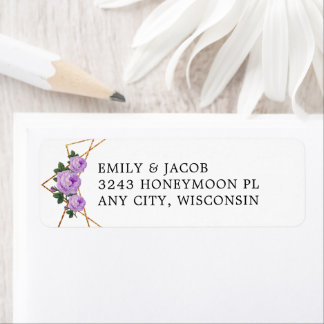 Gold Glitter Geometric Paars Floral Wed Address Etiket