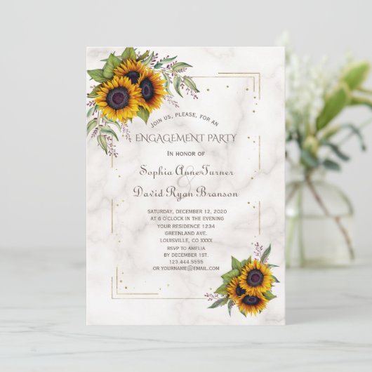 Gold Glitter Geometric Sunflower Engagement Party Kaart (Staand voorkant)