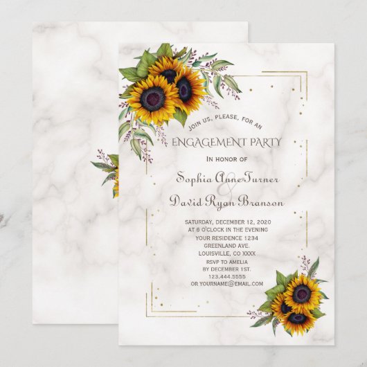 Gold Glitter Geometric Sunflower Engagement Party Kaart (Voorkant / Achterkant)