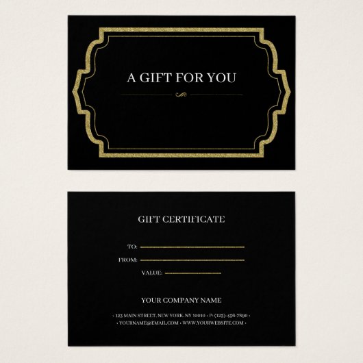 Gold Glitter Gift Certificate Kaart (Voorkant /achterkant)