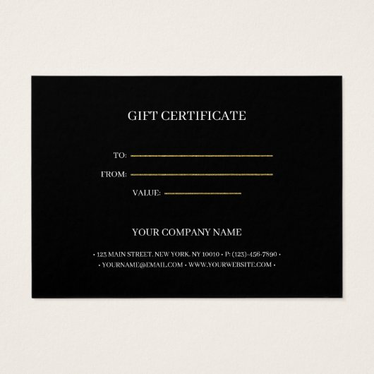 Gold Glitter Gift Certificate Kaart (Achterkant)