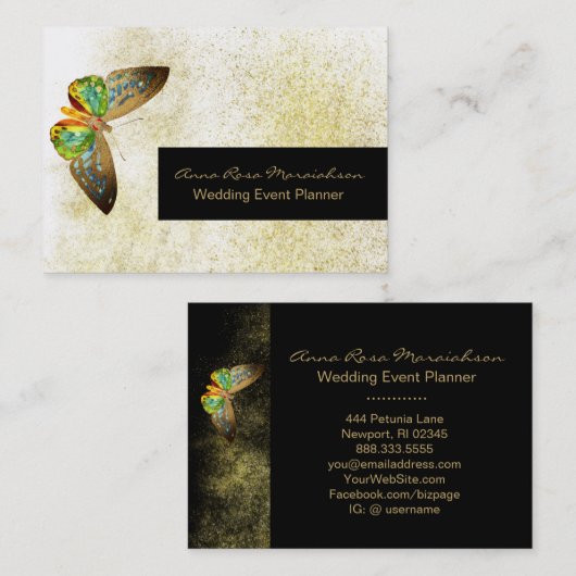 *~* Gold Glitter Gilded Butterfly Chic Girly White Visitekaartje (Voorkant / Achterkant)
