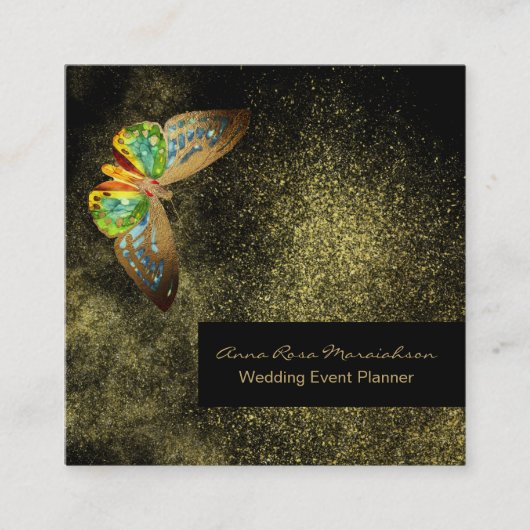 *~* Gold Glitter Gilded Butterfly Girly Chic Black Vierkante Visitekaartje (Voorkant)