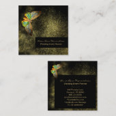 *~* Gold Glitter Gilded Butterfly Girly Chic Black Vierkante Visitekaartje (Voorkant / Achterkant)