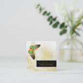 *~* Gold Glitter Gilded Butterfly Girly Chic White Vierkante Visitekaartje (Staand voorkant)