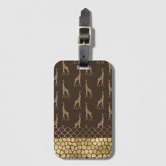  Gold Glitter Giraffe Patroon Stijlvol Bagagelabel (Voorkant (verticaal))