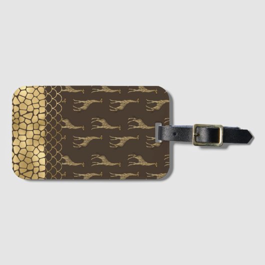  Gold Glitter Giraffe Patroon Stijlvol Bagagelabel (Voorkant (horizontaal))