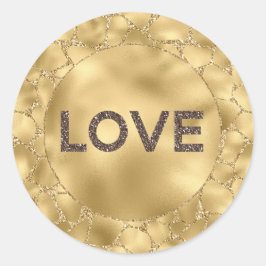 Gold Glitter Giraffe Print Love Ronde Sticker