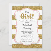 Gold Glitter Girl Baby shower Invitation Kaart (Voorkant)