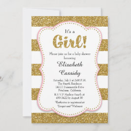 Gold Glitter Girl Baby shower Invitation Kaart