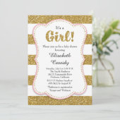 Gold Glitter Girl Baby shower Invitation Kaart (Staand voorkant)