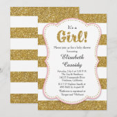 Gold Glitter Girl Baby shower Invitation Kaart (Voorkant / Achterkant)