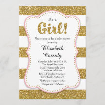 Gold Glitter Girl Baby shower Invitation