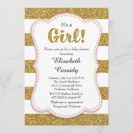 Gold Glitter Girl Baby shower Invitation Kaart