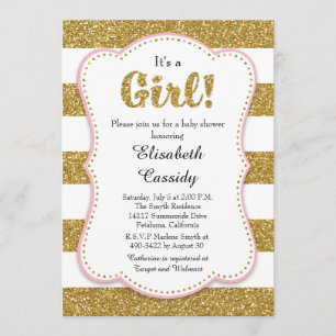 Gold Glitter Girl Baby shower Invitation Kaart