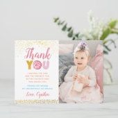 Gold Glitter Girl Donut Birthday Foto Bedankkaart (Staand voorkant)