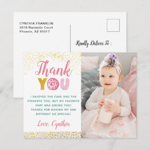 Gold Glitter Girl Donut Birthday Foto Briefkaart