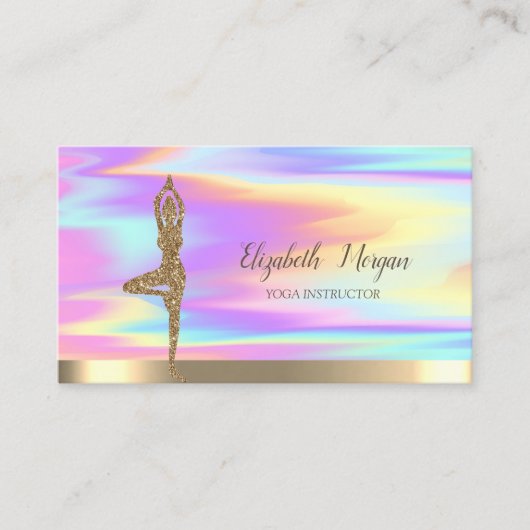 Gold Glitter Girl Yoga Holographic Visitekaartje (Voorkant)