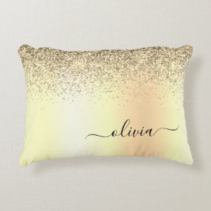 Gold Glitter Girly Luxury Modern Monogram Naam Accent Kussen