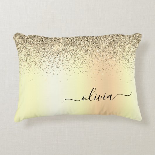 Gold Glitter Girly Luxury Modern Monogram Naam Accent Kussen (Voorkant)