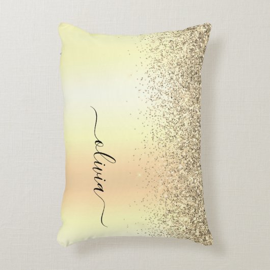 Gold Glitter Girly Luxury Modern Monogram Naam Accent Kussen (Voorkant(Verticaal))