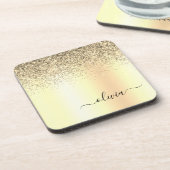 Gold Glitter Girly Luxury Modern Monogram Naam Bier Onderzetter (Linkerzijde)