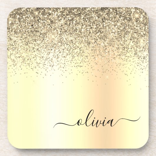 Gold Glitter Girly Luxury Modern Monogram Naam Bier Onderzetter (Voorkant)