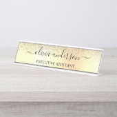 Gold Glitter Girly Luxury Modern Monogram Naam Bureau Naambordje (Voorkant)