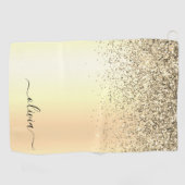 Gold Glitter Girly Luxury Modern Monogram Naam Golfhanddoek (Horizontaal)