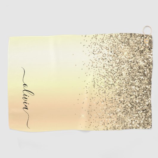 Gold Glitter Girly Luxury Modern Monogram Naam Golfhanddoek (Horizontaal)