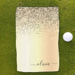 Gold Glitter Girly Luxury Modern Monogram Naam Golfhanddoek<br><div class="desc">Gold Faux Folie Metallic Sparkle Glitter Brushed Metal Monogram Name Golf Towel. Dit maakt de perfecte liefhebbende 16 verjaardag,  bruiloft,  vrijgezellenfeest,  verjaardagsdag,  baby shower of vrijgezellenfeest voor iemand die van luxe glam en stijl houdt.</div>