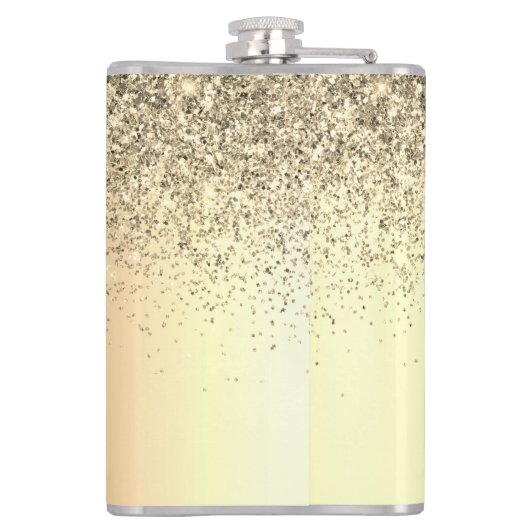 Gold Glitter Girly Luxury Modern Monogram Naam Heupfles (Achterkant)