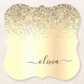 Gold Glitter Girly Luxury Modern Monogram Naam Kartonnen Onderzetters (Voorkant)