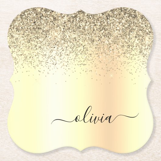 Gold Glitter Girly Luxury Modern Monogram Naam Kartonnen Onderzetters (Voorkant)